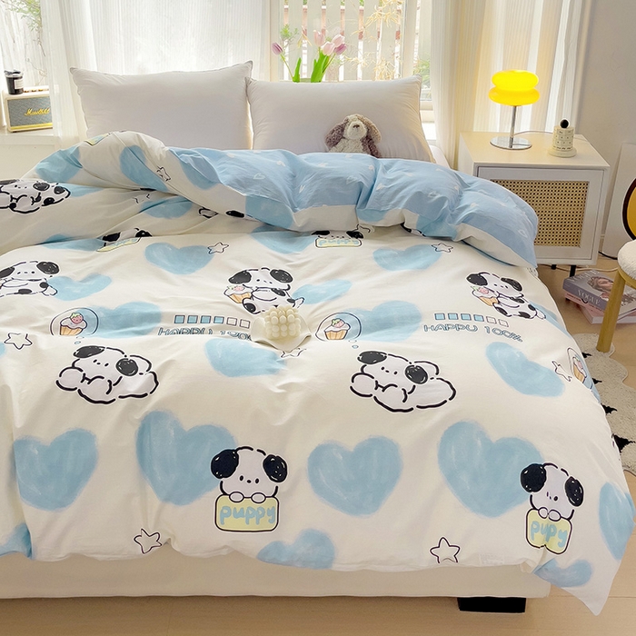 91家纺网 家纺一手货源 找家纺 依庭 2025春夏新款12868全棉纯棉印花卡通系列单被套 被套单件 小熊慕斯