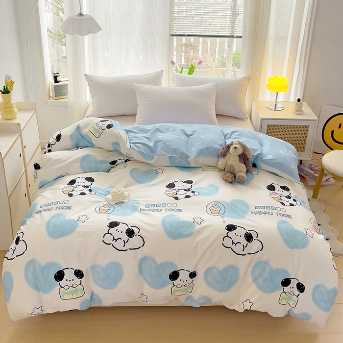 91家纺网 家纺一手货源 找家纺 依庭 2025春夏新款12868全棉纯棉印花卡通系列单被套 被套单件 小熊慕斯