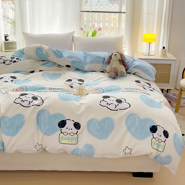 91家纺网 家纺一手货源 找家纺 依庭 2025春夏新款12868全棉纯棉印花卡通系列单被套 被套单件 小熊慕斯