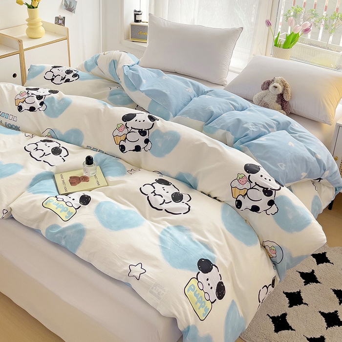 91家纺网 家纺一手货源 找家纺 依庭 2025春夏新款12868全棉纯棉印花卡通系列单被套 被套单件 小熊慕斯