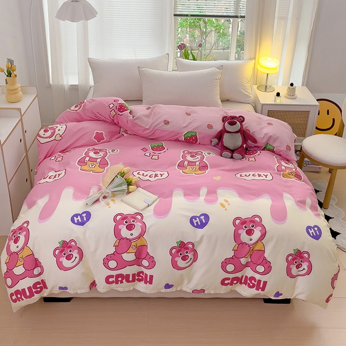 91家纺网 家纺一手货源 找家纺 依庭 2025春夏新款12868全棉纯棉印花卡通系列单被套 被套单件 小熊慕斯