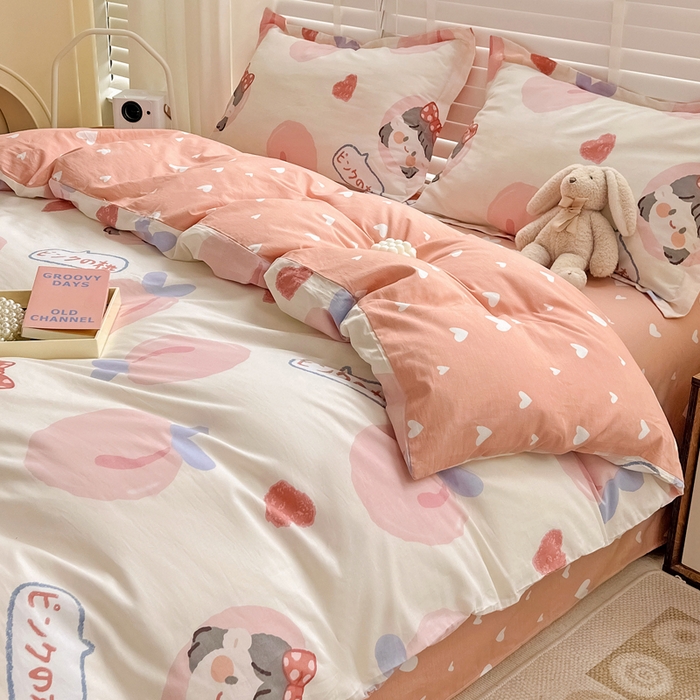 91家纺网 家纺一手货源 找家纺 依庭 2025春夏新款12868全棉纯棉印花卡通系列单被套 被套单件 小熊慕斯