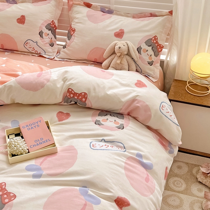 91家纺网 家纺一手货源 找家纺 依庭 2025春夏新款12868全棉纯棉印花卡通系列单被套 被套单件 小熊慕斯