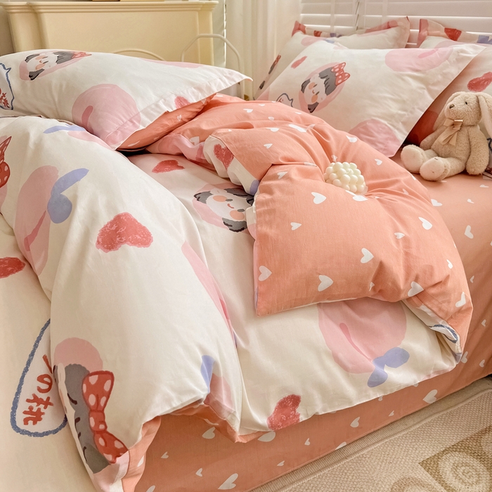 91家纺网 家纺一手货源 找家纺 依庭 2025春夏新款12868全棉纯棉印花卡通系列单被套 被套单件 小熊慕斯