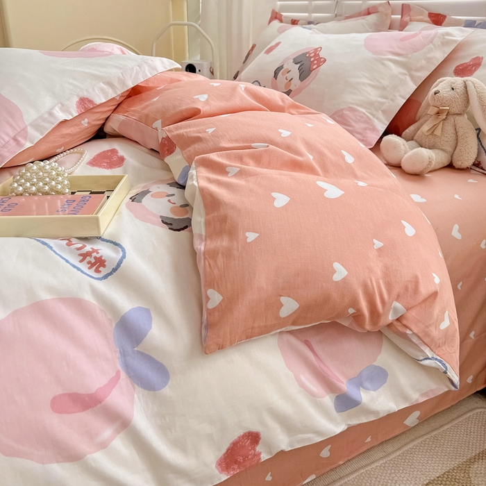 91家纺网 家纺一手货源 找家纺 依庭 2025春夏新款12868全棉纯棉印花卡通系列单被套 被套单件 小熊慕斯