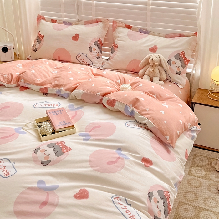 91家纺网 家纺一手货源 找家纺 依庭 2025春夏新款12868全棉纯棉印花卡通系列单被套 被套单件 小熊慕斯