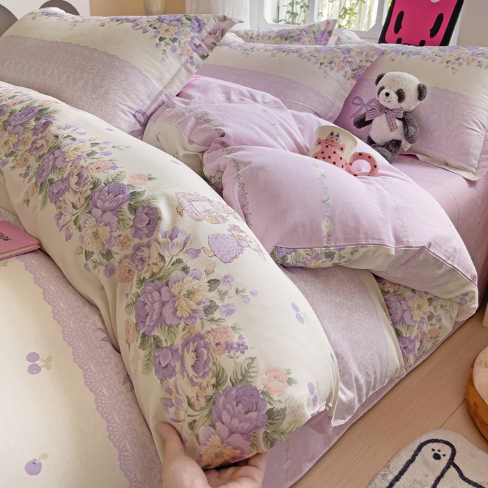 91家纺网 家纺一手货源 找家纺 依庭 2025春夏新款12868全棉纯棉印花卡通系列单被套 被套单件 浮云初梦