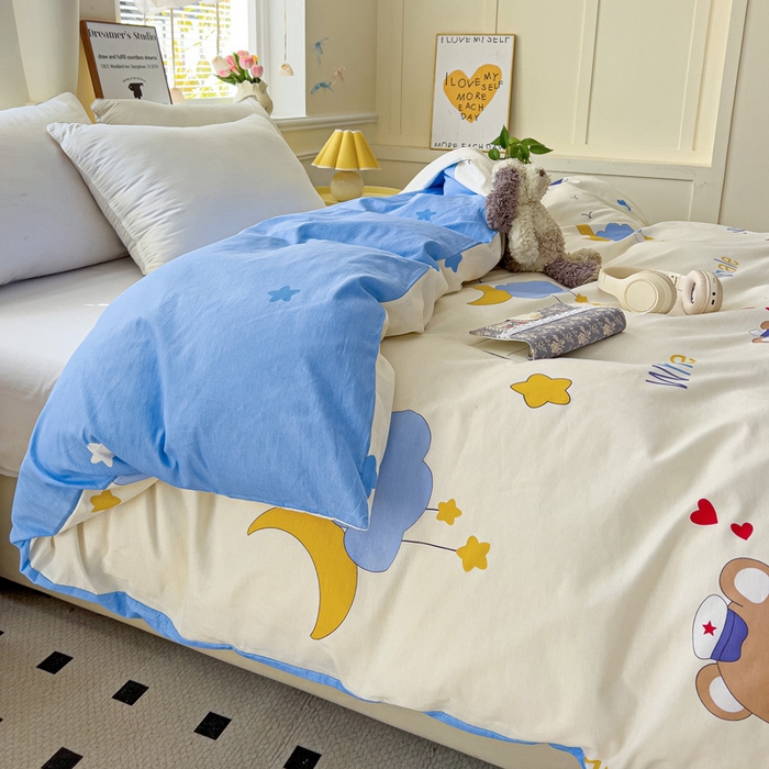 91家纺网 家纺一手货源 找家纺 依庭 2025春夏新款12868全棉纯棉印花卡通系列单被套 被套单件 花汀叶妤