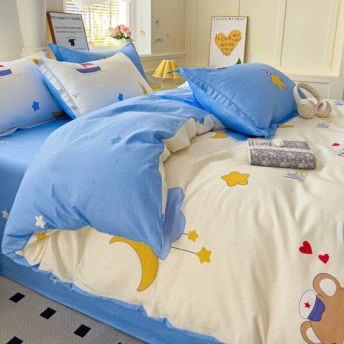 91家纺网 家纺一手货源 找家纺 依庭 2025春夏新款12868全棉纯棉印花卡通系列单被套 被套单件 花汀叶妤