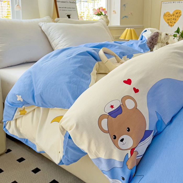 91家纺网 家纺一手货源 找家纺 依庭 2025春夏新款12868全棉纯棉印花卡通系列单被套 被套单件 花汀叶妤