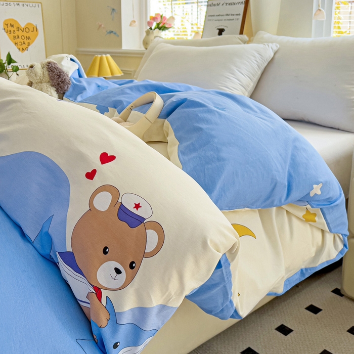 91家纺网 家纺一手货源 找家纺 依庭 2025春夏新款12868全棉纯棉印花卡通系列单被套 被套单件 花汀叶妤