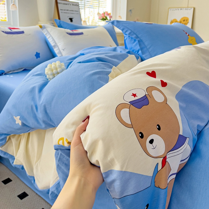 91家纺网 家纺一手货源 找家纺 依庭 2025春夏新款12868全棉纯棉印花卡通系列单被套 被套单件 花汀叶妤