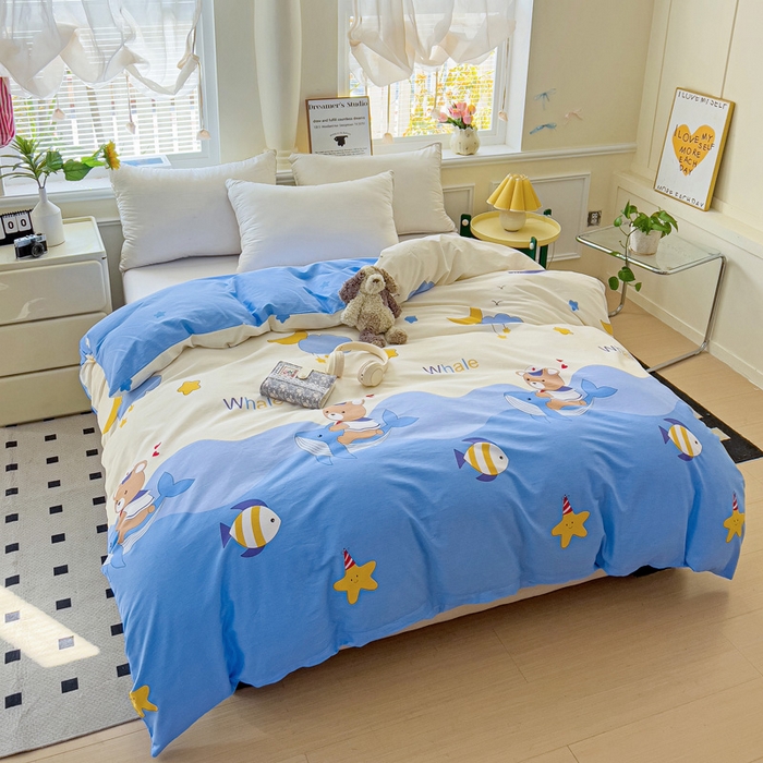 91家纺网 家纺一手货源 找家纺 依庭 2025春夏新款12868全棉纯棉印花卡通系列单被套 被套单件 花汀叶妤