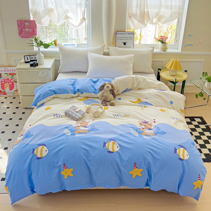 91家纺网 家纺一手货源 找家纺 依庭 2025春夏新款12868全棉纯棉印花卡通系列单被套 被套单件 花汀叶妤