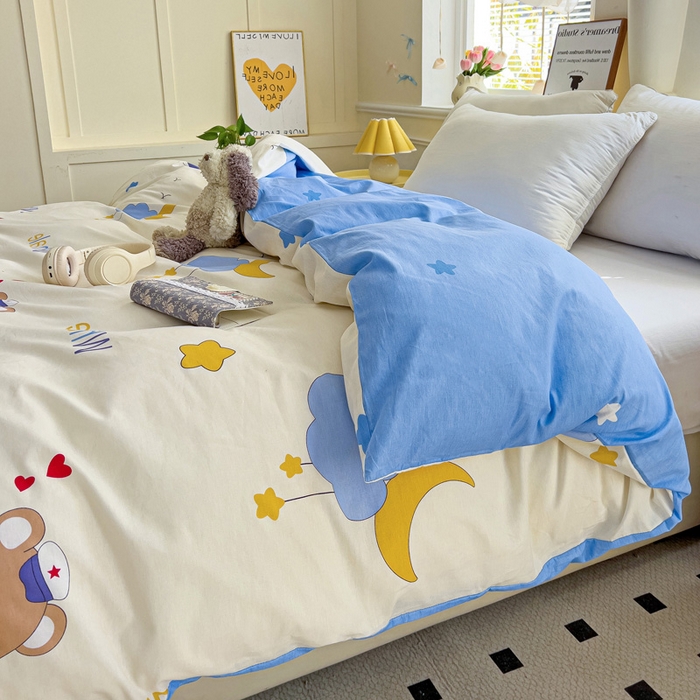 91家纺网 家纺一手货源 找家纺 依庭 2025春夏新款12868全棉纯棉印花卡通系列单被套 被套单件 花汀叶妤