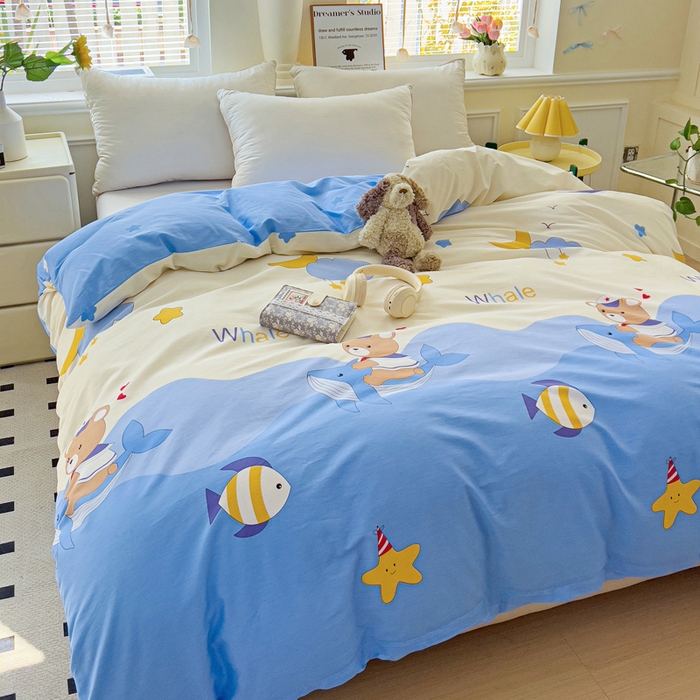 91家纺网 家纺一手货源 找家纺 依庭 2025春夏新款12868全棉纯棉印花卡通系列单被套 被套单件 花汀叶妤