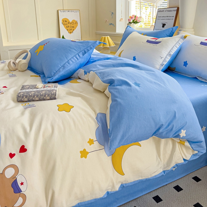 91家纺网 家纺一手货源 找家纺 依庭 2025春夏新款12868全棉纯棉印花卡通系列单被套 被套单件 花汀叶妤