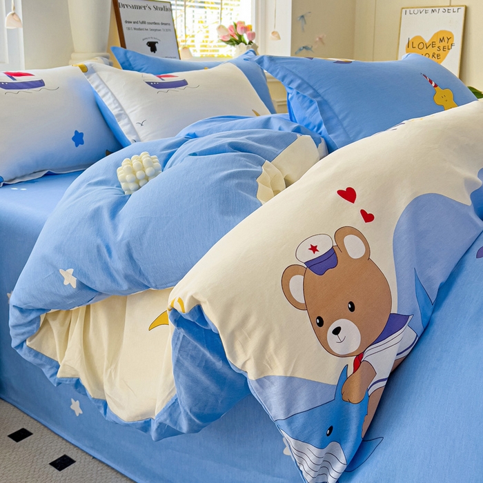 91家纺网 家纺一手货源 找家纺 依庭 2025春夏新款12868全棉纯棉印花卡通系列单被套 被套单件 花汀叶妤