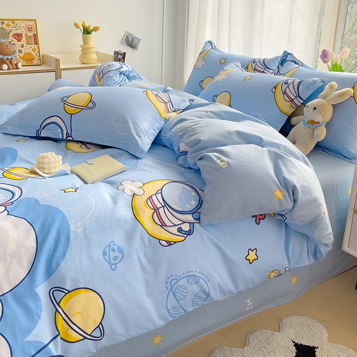 91家纺网 家纺一手货源 找家纺 依庭 2025春夏新款12868全棉纯棉印花卡通系列单被套 被套单件 花叶漫舞