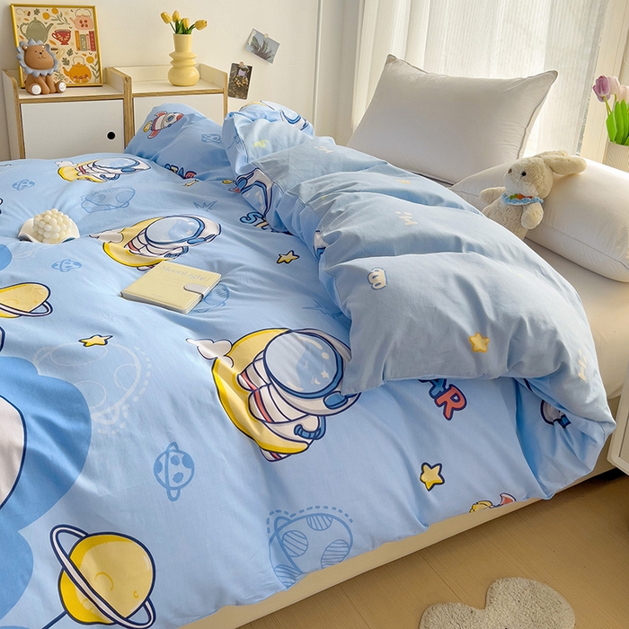 91家纺网 家纺一手货源 找家纺 依庭 2025春夏新款12868全棉纯棉印花卡通系列单被套 被套单件 花叶漫舞