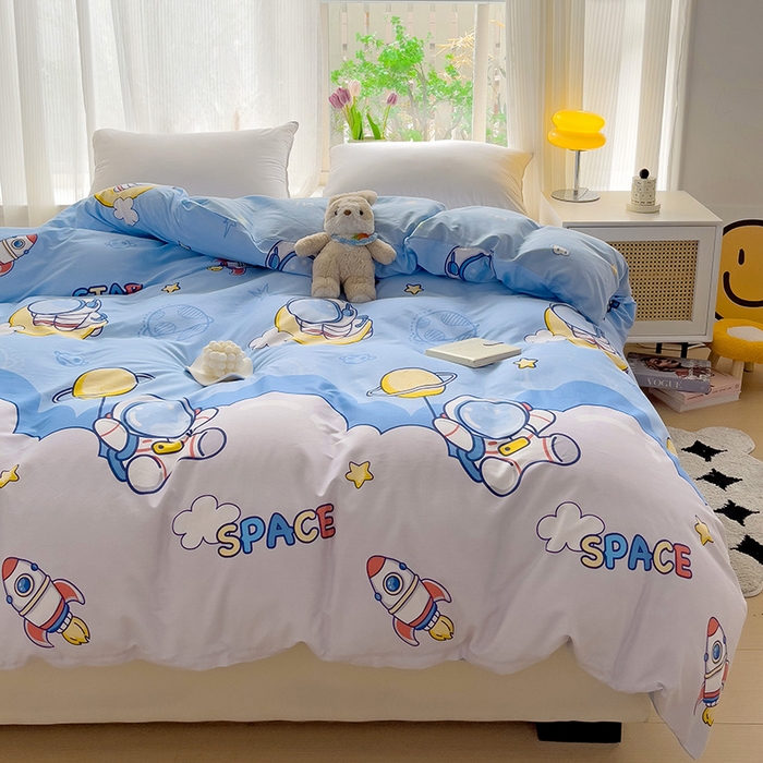 91家纺网 家纺一手货源 找家纺 依庭 2025春夏新款12868全棉纯棉印花卡通系列单被套 被套单件 花叶漫舞