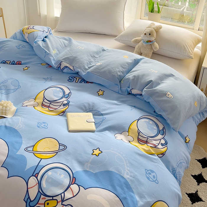 91家纺网 家纺一手货源 找家纺 依庭 2025春夏新款12868全棉纯棉印花卡通系列单被套 被套单件 花叶漫舞