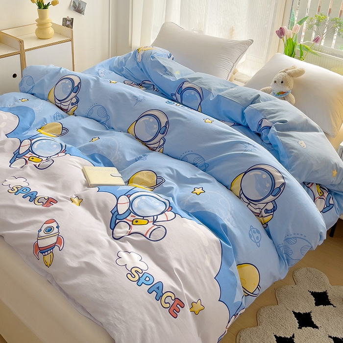 91家纺网 家纺一手货源 找家纺 依庭 2025春夏新款12868全棉纯棉印花卡通系列单被套 被套单件 花叶漫舞