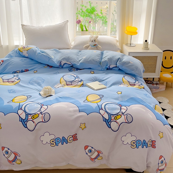 91家纺网 家纺一手货源 找家纺 依庭 2025春夏新款12868全棉纯棉印花卡通系列单被套 被套单件 花叶漫舞