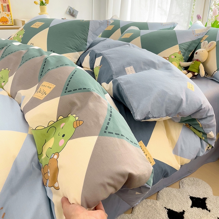 91家纺网 家纺一手货源 找家纺 依庭 2025春夏新款12868全棉纯棉印花卡通系列单被套 被套单件 罗微