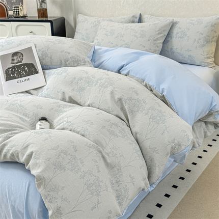 灰鲸2025新款A类全棉三层纱色织提花系列四件套 初春-蓝