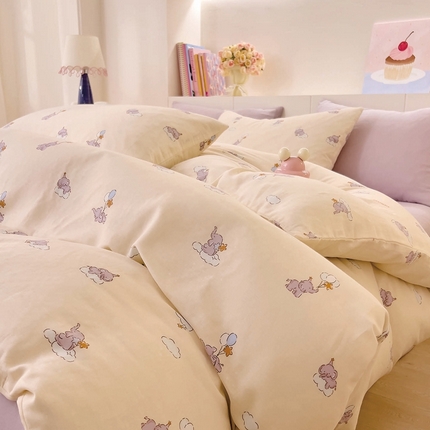 91家纺网 家纺一手货源 找家纺 DoDo 兜兜 2025新款全棉纯棉小温暖双层纱四件套【可定做尺寸】 气球小象