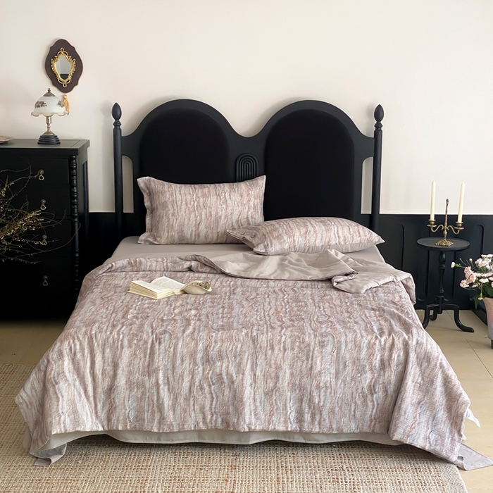 91家纺网 家纺一手货源 找家纺 （总）赫帛 2025新款60支全棉双层纱夏被-云屿沁棕