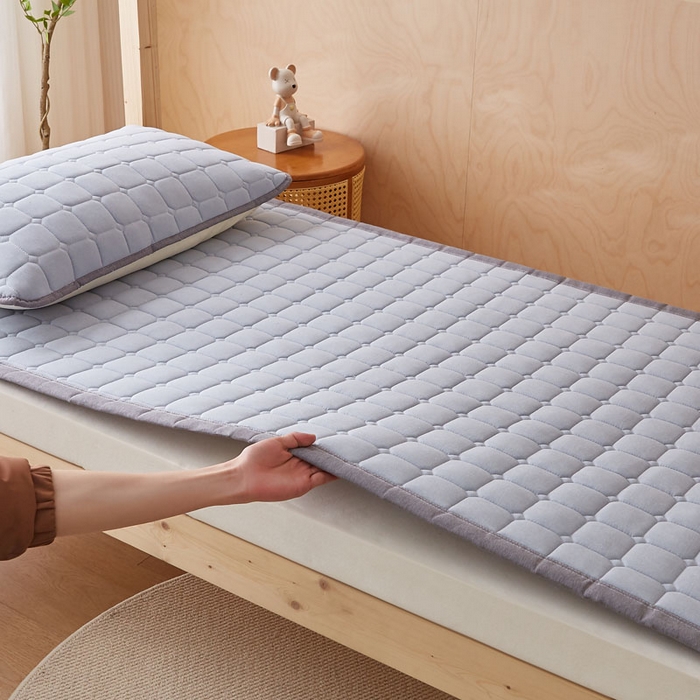 91家纺网 家纺一手货源 找家纺 暖季家纺 2025新款A类水洗棉学生絮叠床护垫 絮叠床护垫-浅灰