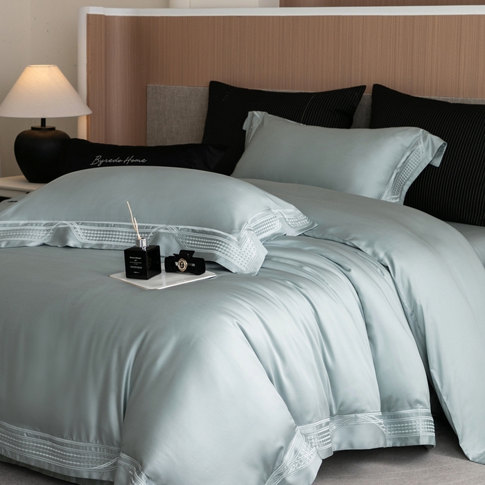 91家纺网 家纺一手货源 找家纺 馨蕊家居 2025新款80SLF奥地利兰精天丝四件套-凯伦 天丝凯伦-北卡蓝