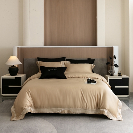 91家纺网 家纺一手货源 找家纺 馨蕊家居 2025新款80SLF奥地利兰精天丝四件套-凯伦 天丝凯伦-香槟