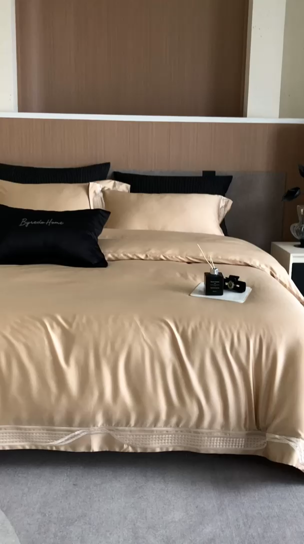 91家纺网 家纺一手货源 找家纺 馨蕊家居 2025新款80SLF奥地利兰精天丝四件套-凯伦 天丝凯伦-香槟