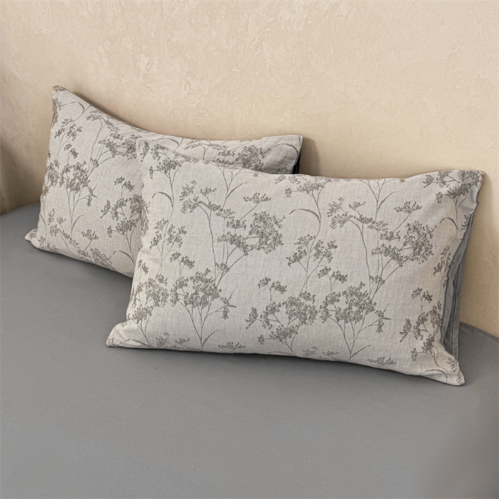 91家纺网 家纺一手货源 找家纺 灰鲸2025新款A类全棉三层纱色织提花系列四件套 初春-灰