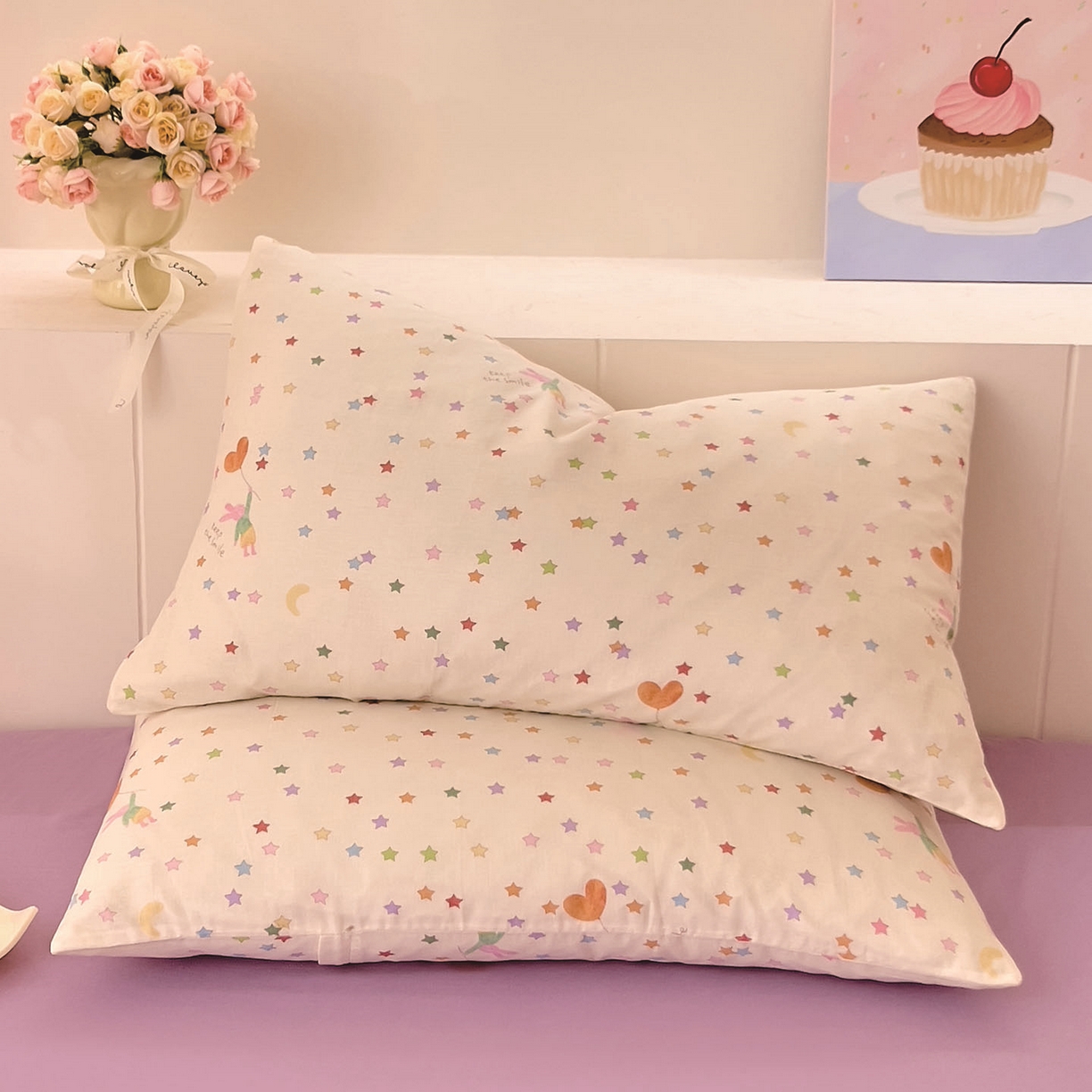 91家纺网 家纺一手货源 找家纺 DoDo 兜兜 2025新款全棉纯棉小温暖双层纱系列单枕套【可定做尺寸】 缤纷小兔