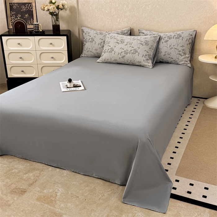 91家纺网 家纺一手货源 找家纺 灰鲸2025新款A类全棉三层纱色织提花系列四件套 初春-灰