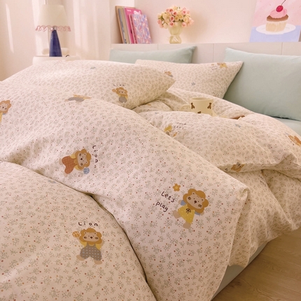 91家纺网 家纺一手货源 找家纺 DoDo 兜兜 2025新款全棉纯棉小温暖双层纱四件套【可定做尺寸】 萌萌狮