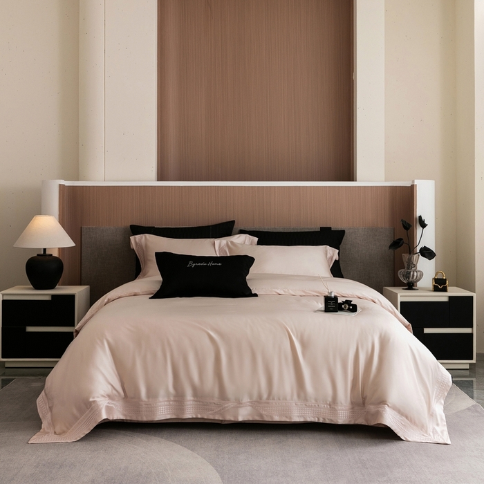 91家纺网 家纺一手货源 找家纺 馨蕊家居 2025新款80SLF奥地利兰精天丝四件套-凯伦 天丝凯伦-蔷薇粉