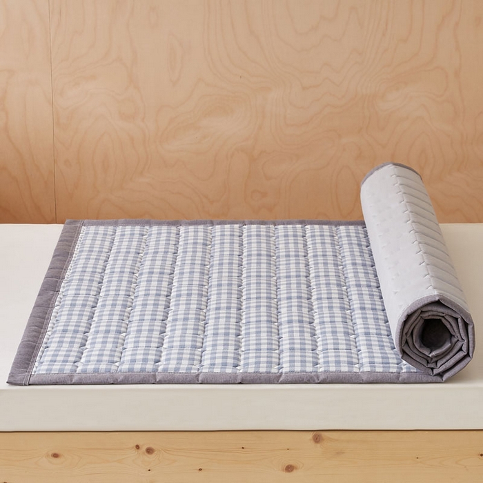 91家纺网 家纺一手货源 找家纺 暖季家纺 2025新款A类水洗棉学生絮叠床护垫 絮叠床护垫-蓝小格