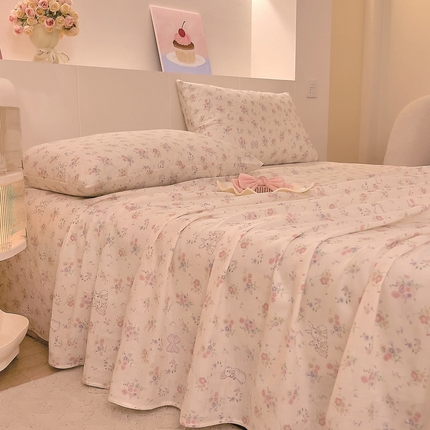 DoDo 兜兜 2025新款全棉纯棉小温暖双层纱系列单床单【可定做尺寸】 丛林小兔