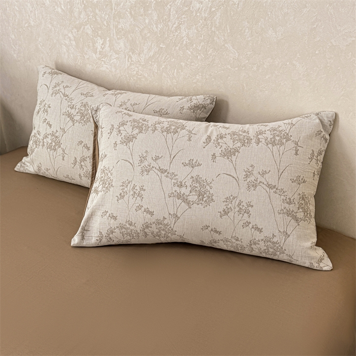 91家纺网 家纺一手货源 找家纺 灰鲸2025新款A类全棉三层纱色织提花系列四件套 初春-咖