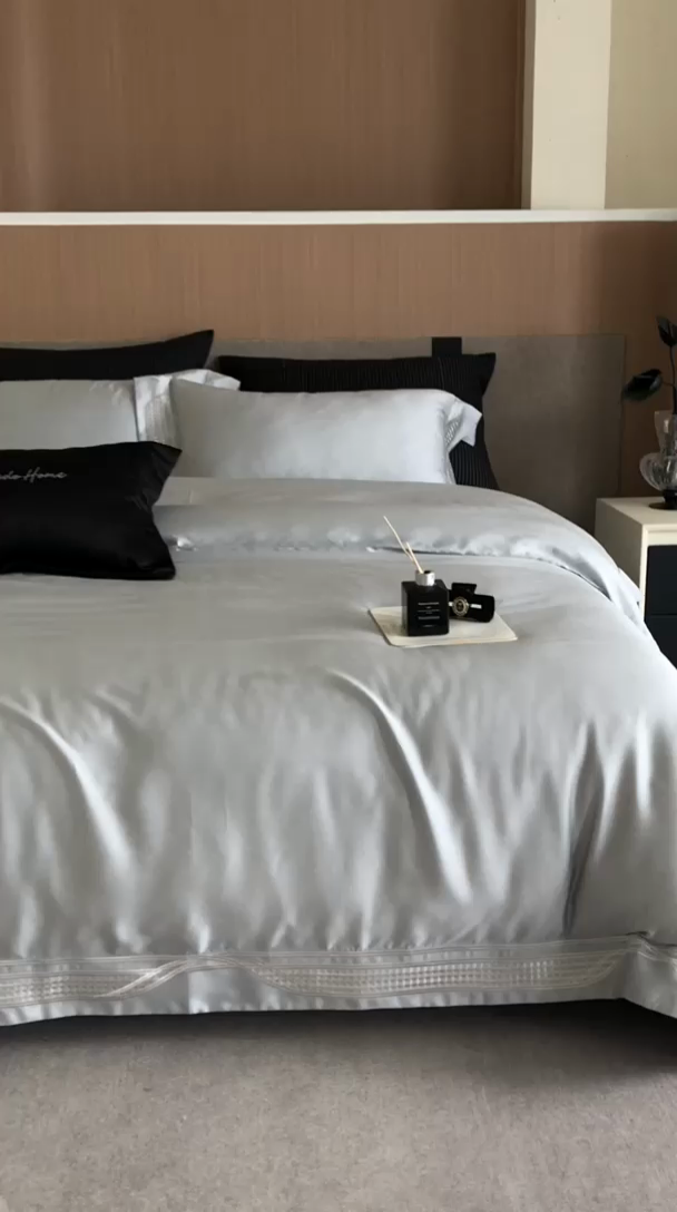 91家纺网 家纺一手货源 找家纺 馨蕊家居 2025新款80SLF奥地利兰精天丝四件套-凯伦 天丝凯伦-高级灰