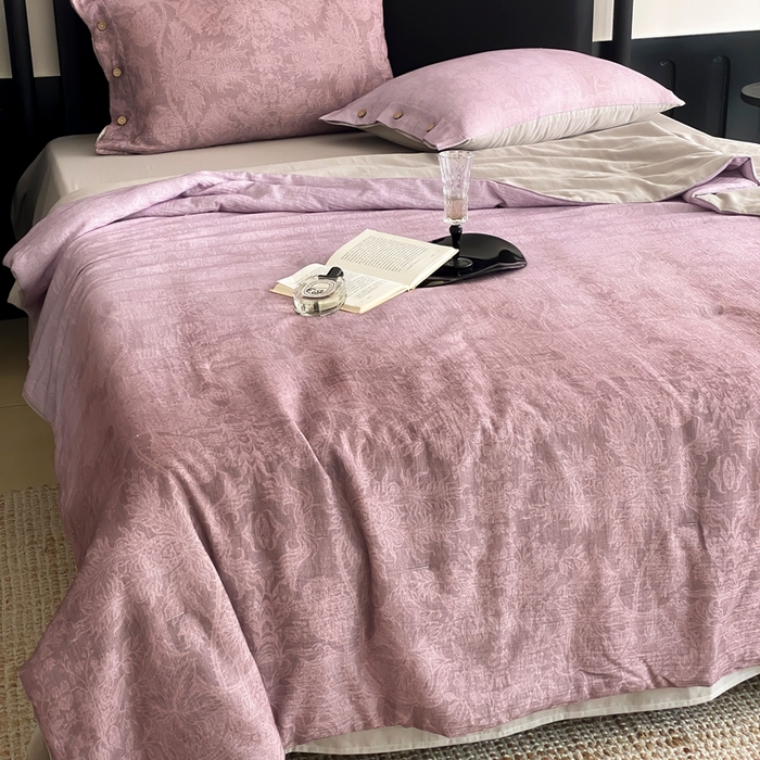 91家纺网 家纺一手货源 找家纺 （总）赫帛 2025新款60支全棉双层纱夏被-鸢尾织物