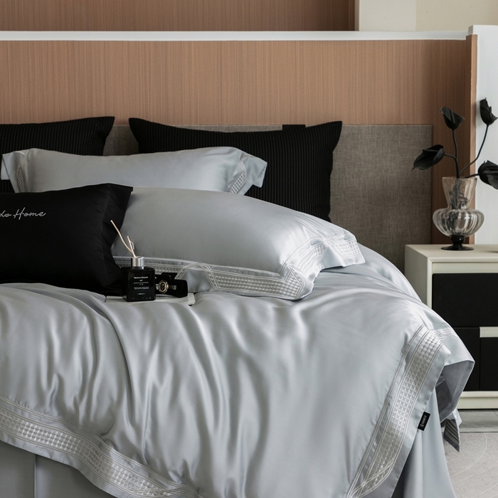 91家纺网 家纺一手货源 找家纺 馨蕊家居 2025新款80SLF奥地利兰精天丝四件套-凯伦 天丝凯伦-高级灰