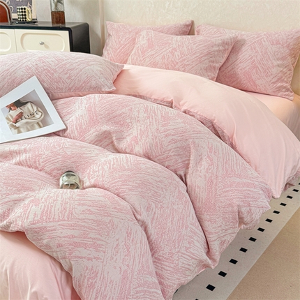 91家纺网 家纺一手货源 找家纺 灰鲸2025新款A类全棉三层纱色织提花系列四件套 本色-粉