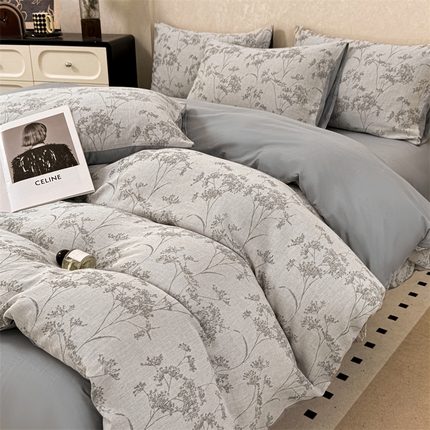 91家纺网 家纺一手货源 找家纺 （总）灰鲸2025新款A类全棉三层纱色织提花系列四件套