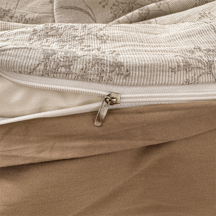 91家纺网 家纺一手货源 找家纺 灰鲸2025新款A类全棉三层纱色织提花系列四件套 初春-咖